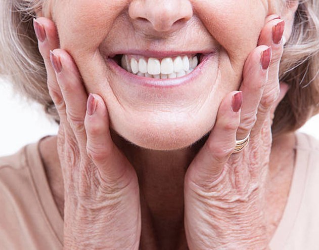 Close up of older woman’s smile
